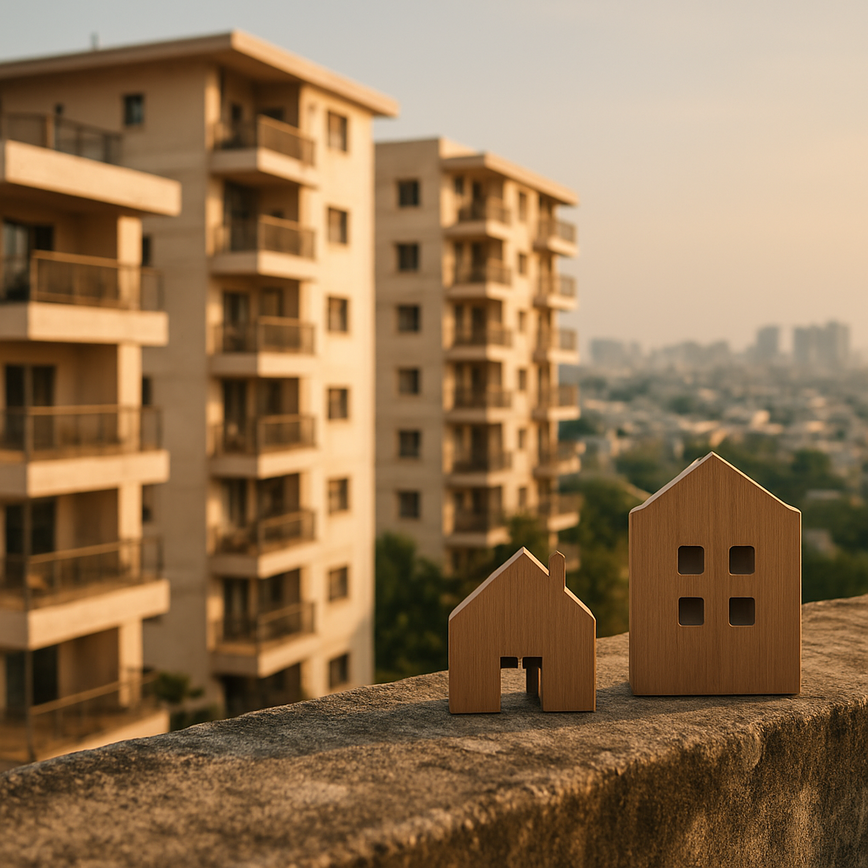 Hyderabad's real estate boom: families choose between ground and top floor apartments for views and privacy.
