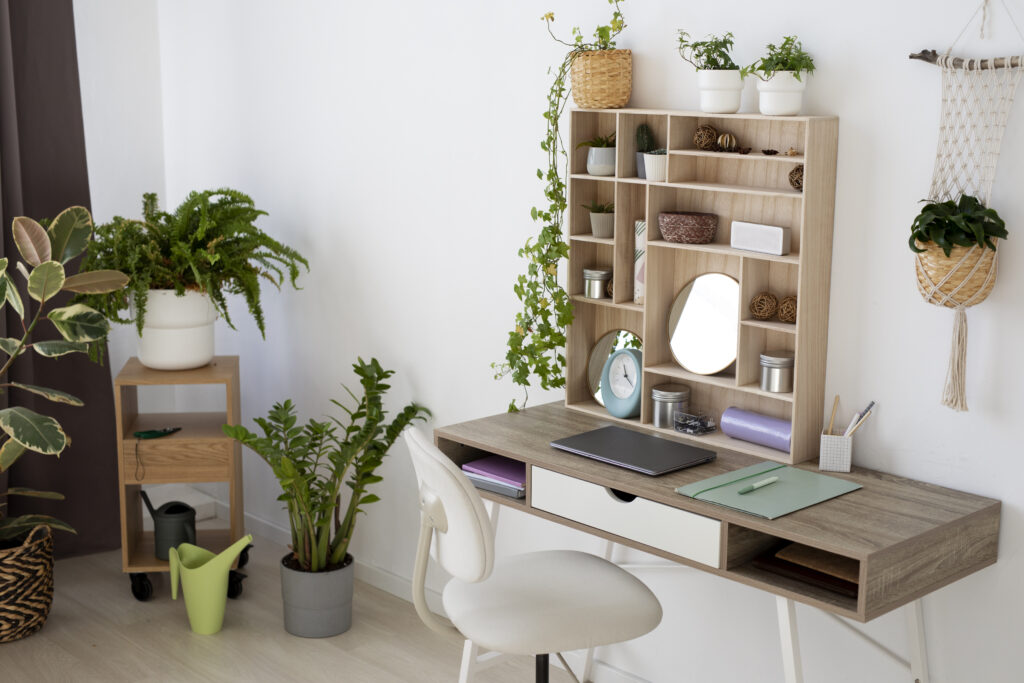 workstation positioned near a large window to maximize natural light.