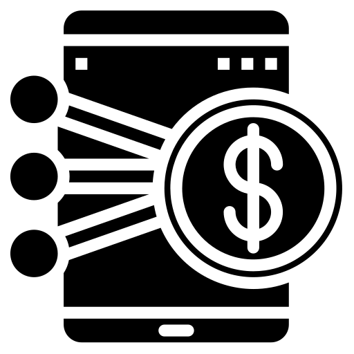 A smartphone with a dollar sign and arrows, representing digital payments or financial tracking.