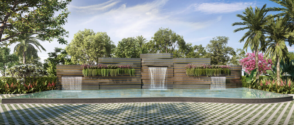 Residential development with landscaped gardens and terrace-level green infrastructure