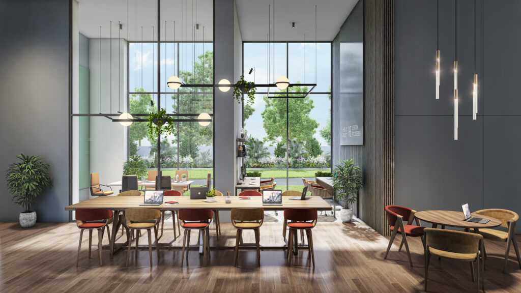 Residential complex co-working facility integrated within housing development planning
