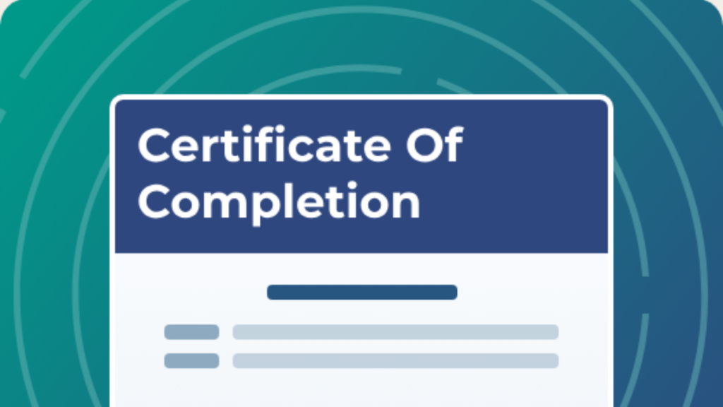 Certificate of Completion document indicating regulatory compliance of construction project