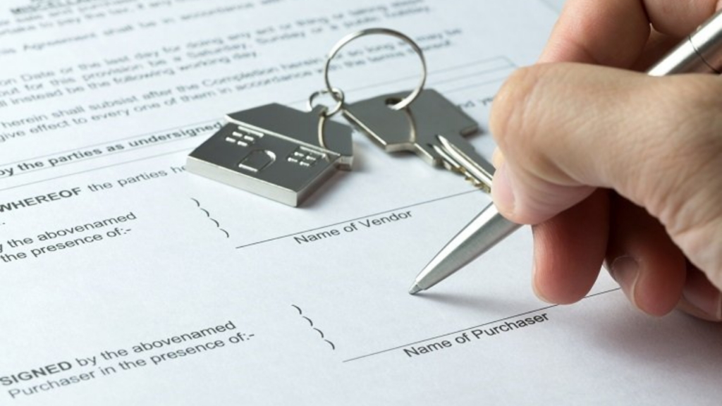Property sale document showing buyer details section and transaction completion fields