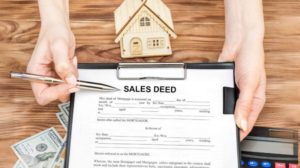 Sales deed documentation with financial records reflecting real estate transaction closure