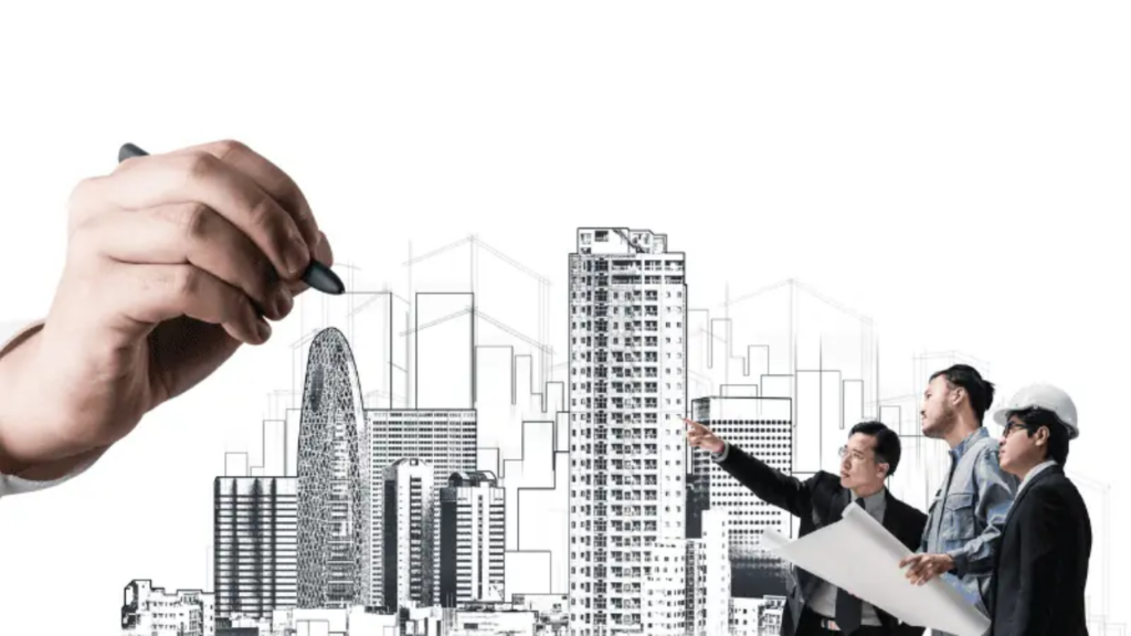 Real estate planning showing architectural design and urban development process
