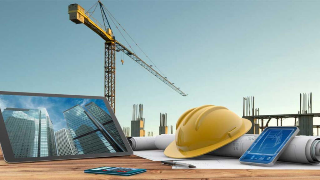 Real estate construction site coordination with architectural drawings and execution workflow