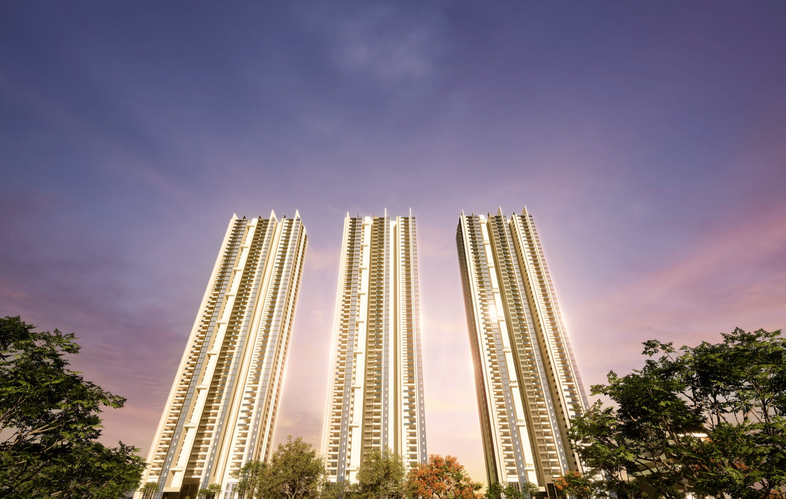 ASBL Broadway, featuring three modern high‑rise residential towers with glass wall